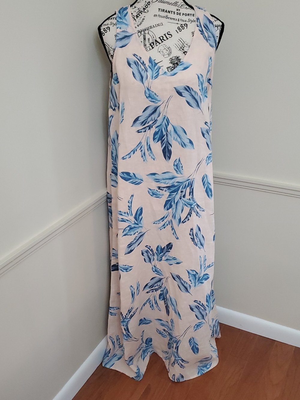 J. Jill Love Linen Pink Leaves Shift Dress SZ Medium 100% Linen